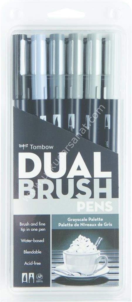 TOMBOW DUAL BRUSH PEN GRAYSCALE PALETTE 6'LI SET 56166