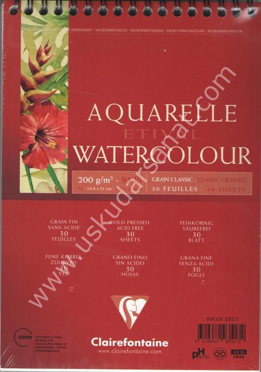 Clairefontaine Etival Klasik Suluboya Blok A5 200gr. 30yp. Üstten Spiralli