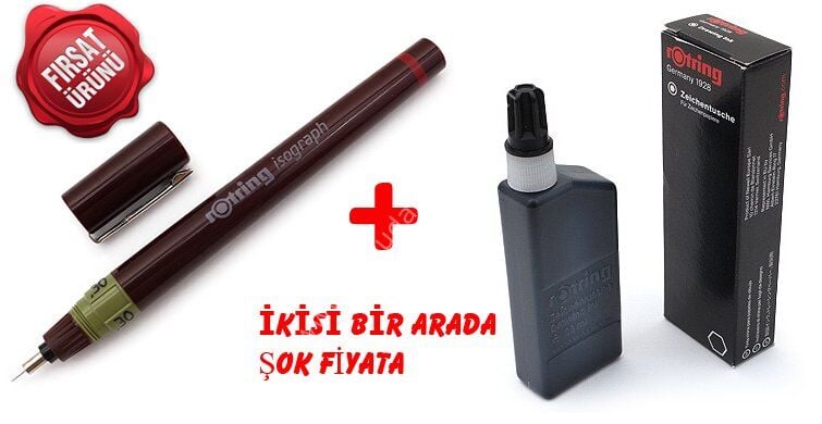 Rotring isograph Rapido Kalemi 0,30mm + Siyah Rapido Mürekkebi 23ml