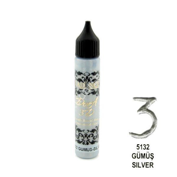 Cadence Dora 3D Metalik Boncuk Boya 25ml 5132 Gümüş