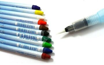 Pentel Aquash 10 Renk aquarell pastel + aqua fırça+ kalemtraş