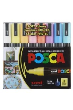 Uni Posca Pc-5m (1.8-2.5 MM) Su Bazlı Boyama Markör Kalem Soft Renkler 8'li Set