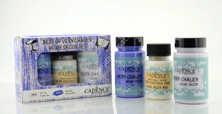 Cadence Very Chalky Home Decor Set 2 Renk 90ml+50ml Wax Mor lila-Slate Blue