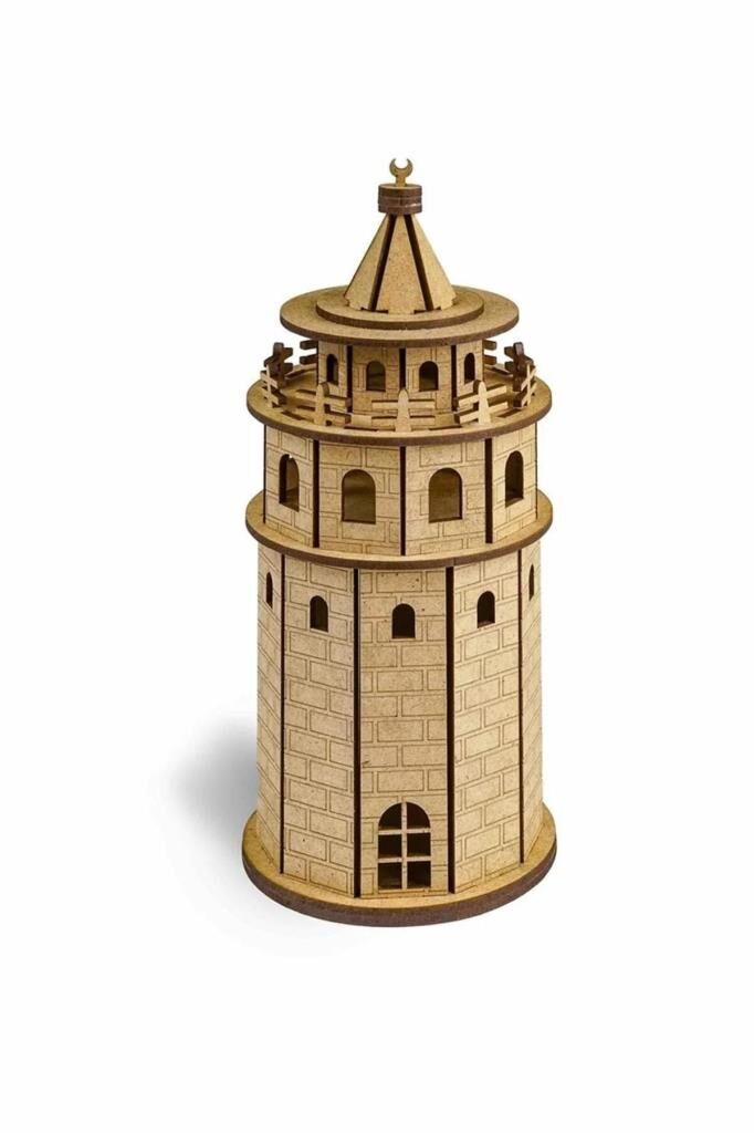 Südor Wood Ahşap Kendin Yap Maket Galata Kulesi 100 X 100 X 230 mm