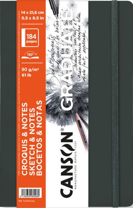 Canson Graduate Sert Kapaklı Eskiz Defteri 90gr  14x21,6 184 Sayfa - Koyu Gri