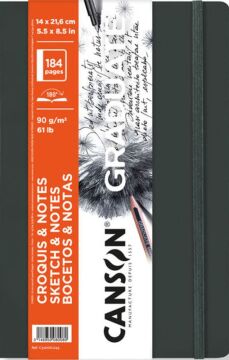 Canson Graduate Sert Kapaklı Eskiz Defteri 90gr  14x21,6 184 Sayfa - Koyu Gri