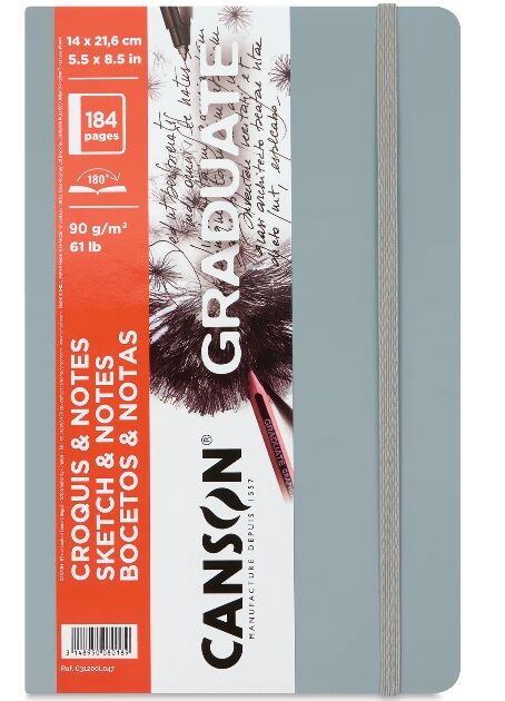 Canson Graduate Sert Kapaklı Eskiz Defteri 90gr  14x21,6 184 Sayfa - Açık Gri