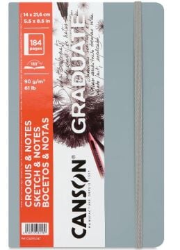 Canson Graduate Sert Kapaklı Eskiz Defteri 90gr  14x21,6 184 Sayfa - Açık Gri
