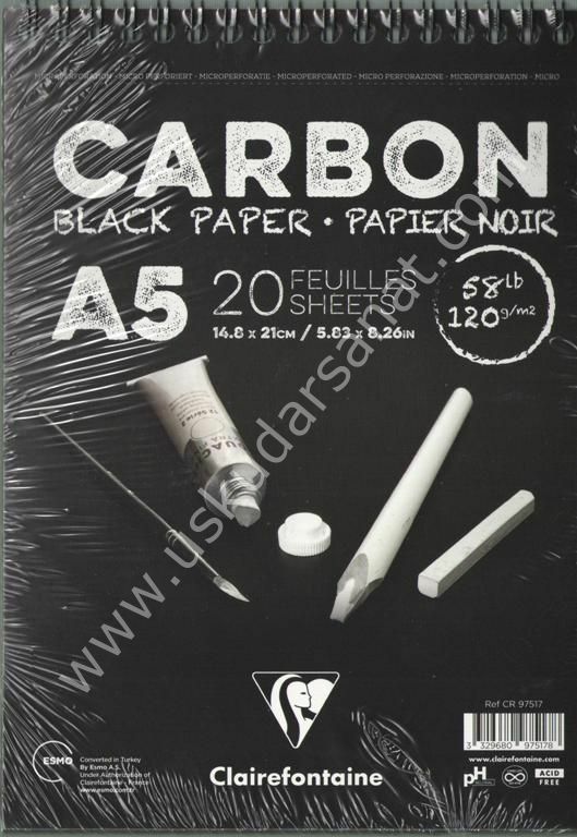 Clairefontaine CARBON ÇİZİM BLOK A5 120 GR. 20 YAPRAK ÜSTTEN SPİRALLİ SİYAH
