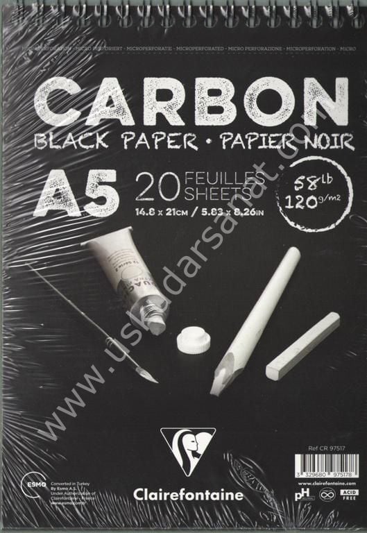 Clairefontaine CARBON ÇİZİM BLOK A5 120 GR. 20 YAPRAK ÜSTTEN SPİRALLİ SİYAH