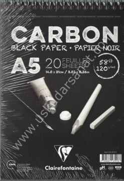 Clairefontaine CARBON ÇİZİM BLOK A5 120 GR. 20 YAPRAK ÜSTTEN SPİRALLİ SİYAH