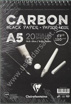 Clairefontaine CARBON ÇİZİM BLOK A5 120 GR. 20 YAPRAK ÜSTTEN SPİRALLİ SİYAH