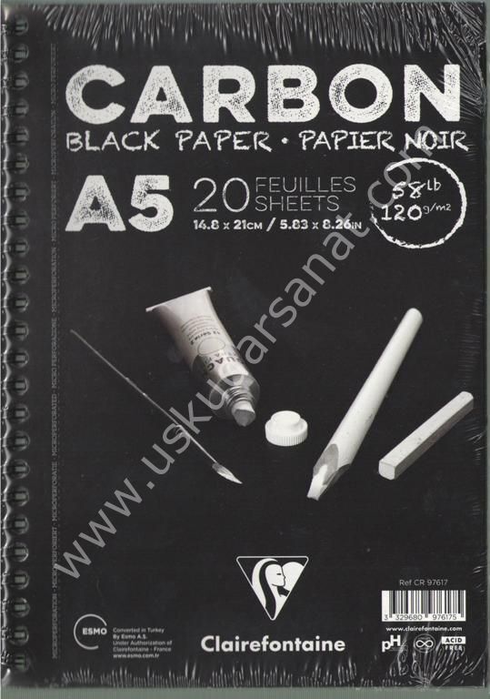 Clairefontaine CARBON ÇİZİM BLOK A5 120 GR. 20 YAPRAK YANDAN SPİRALLİ SİYAH