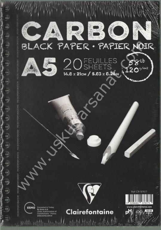 Clairefontaine CARBON ÇİZİM BLOK A5 120 GR. 20 YAPRAK YANDAN SPİRALLİ SİYAH