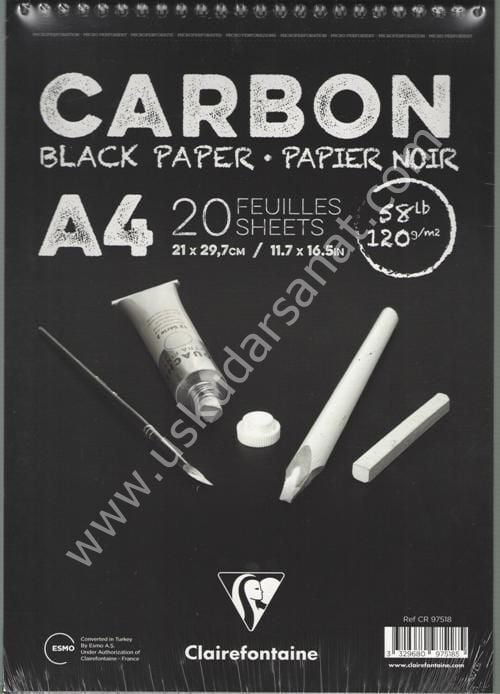 Clairefontaine CARBON ÇİZİM BLOK A4 120 GR. 20 YAPRAK ÜSTTEN SPİRALLİ SİYAH
