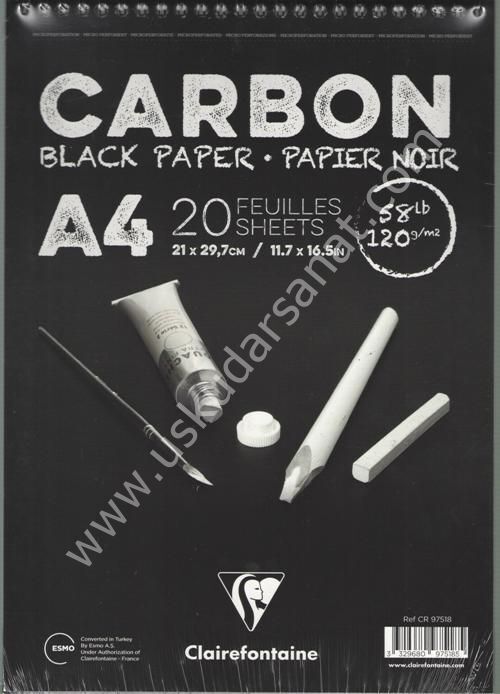 Clairefontaine CARBON ÇİZİM BLOK A4 120 GR. 20 YAPRAK ÜSTTEN SPİRALLİ SİYAH