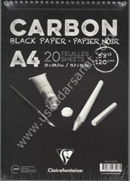 Clairefontaine CARBON ÇİZİM BLOK A4 120 GR. 20 YAPRAK ÜSTTEN SPİRALLİ SİYAH