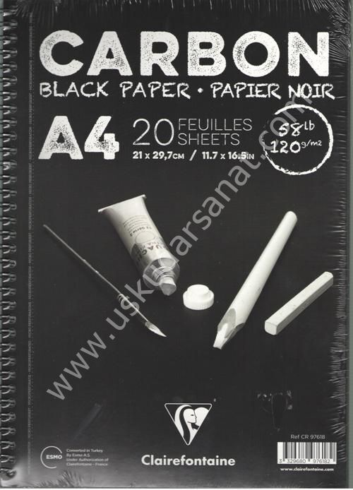 Clairefontaine CARBON ÇİZİM BLOK A4 120 GR. 20 YAPRAK YANDAN SPİRALLİ SİYAH