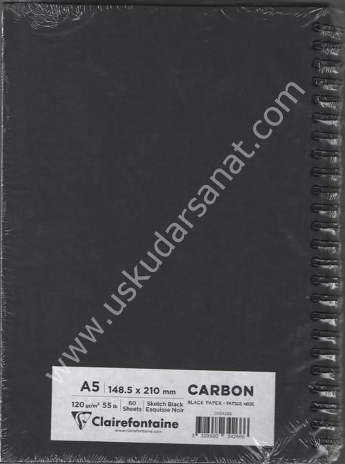 Clairefontaine Carbon Black Paper Noir A5 120gr 60 Yaprak Spiralli Çizim Blok