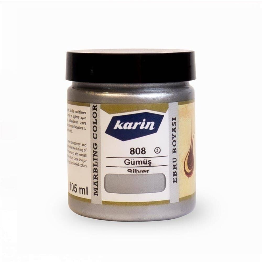 Karin Ezilmiş Geleneksel Ebru Boyası 105 ml 808 Gümüş