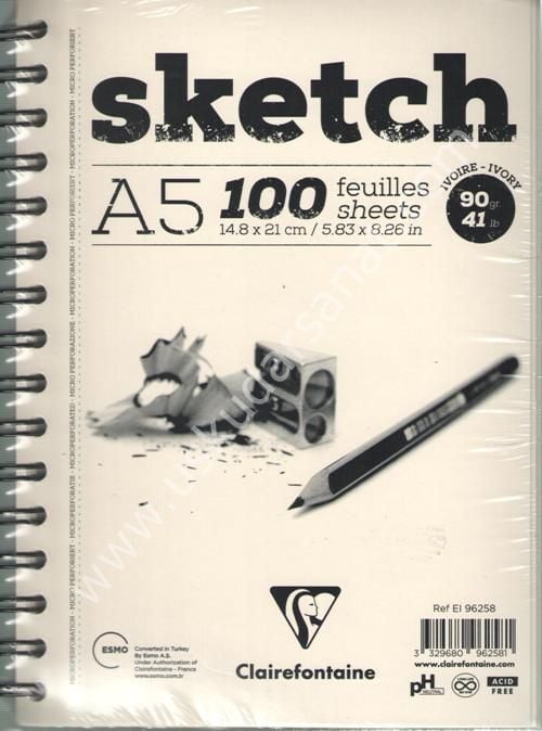 Clairefontaine Esquisse Ivory Sketch - A5 90gr 100 Yaprak Uzun Kenarı Spiralli