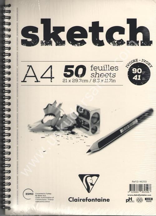 Clairefontaine Esquisse Ivory Sketch - A4 90gr 50 Yaprak Uzun Kenarı Spiralli