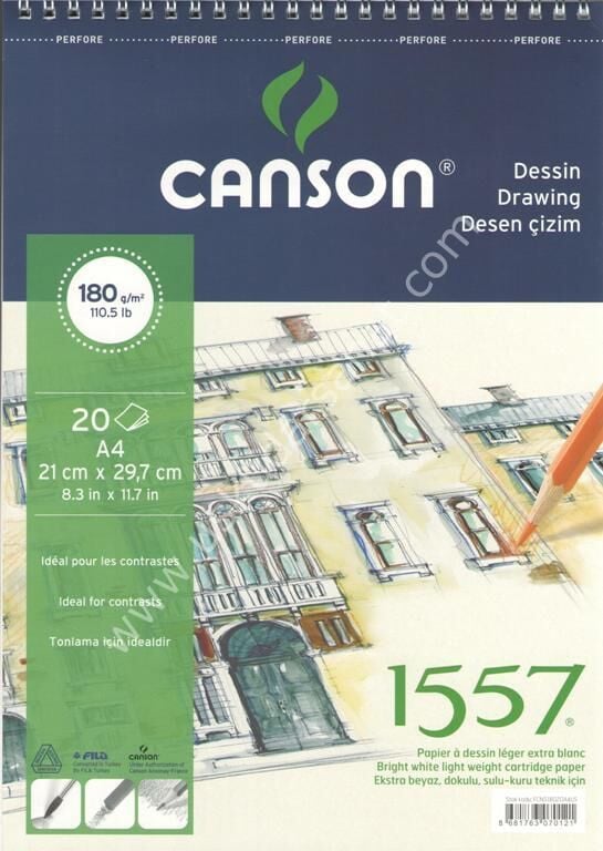 Canson 1557  Spiralli Çizim Blok 180gr A4 20yp
