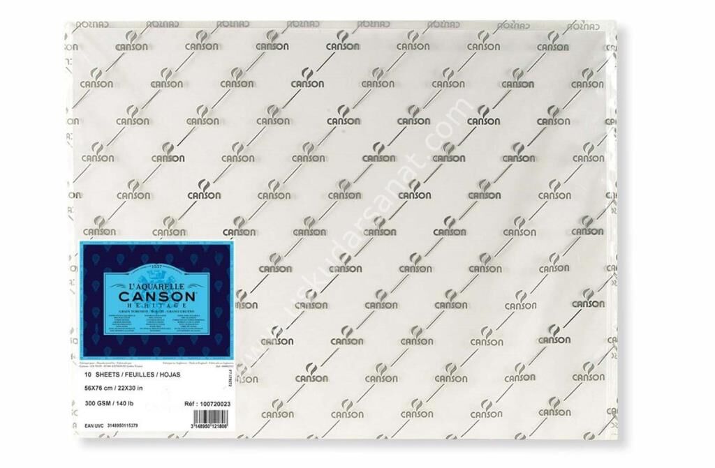 Canson Heritage Suluboya Kağıdı 300 gr 56x76 cm 10 Yaprak Soğuk Baskı Grenli- Dokulu