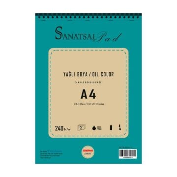 Sanatsal Pad Yağlı boya Defteri A4 240gr 12 Yaprak Spiralli