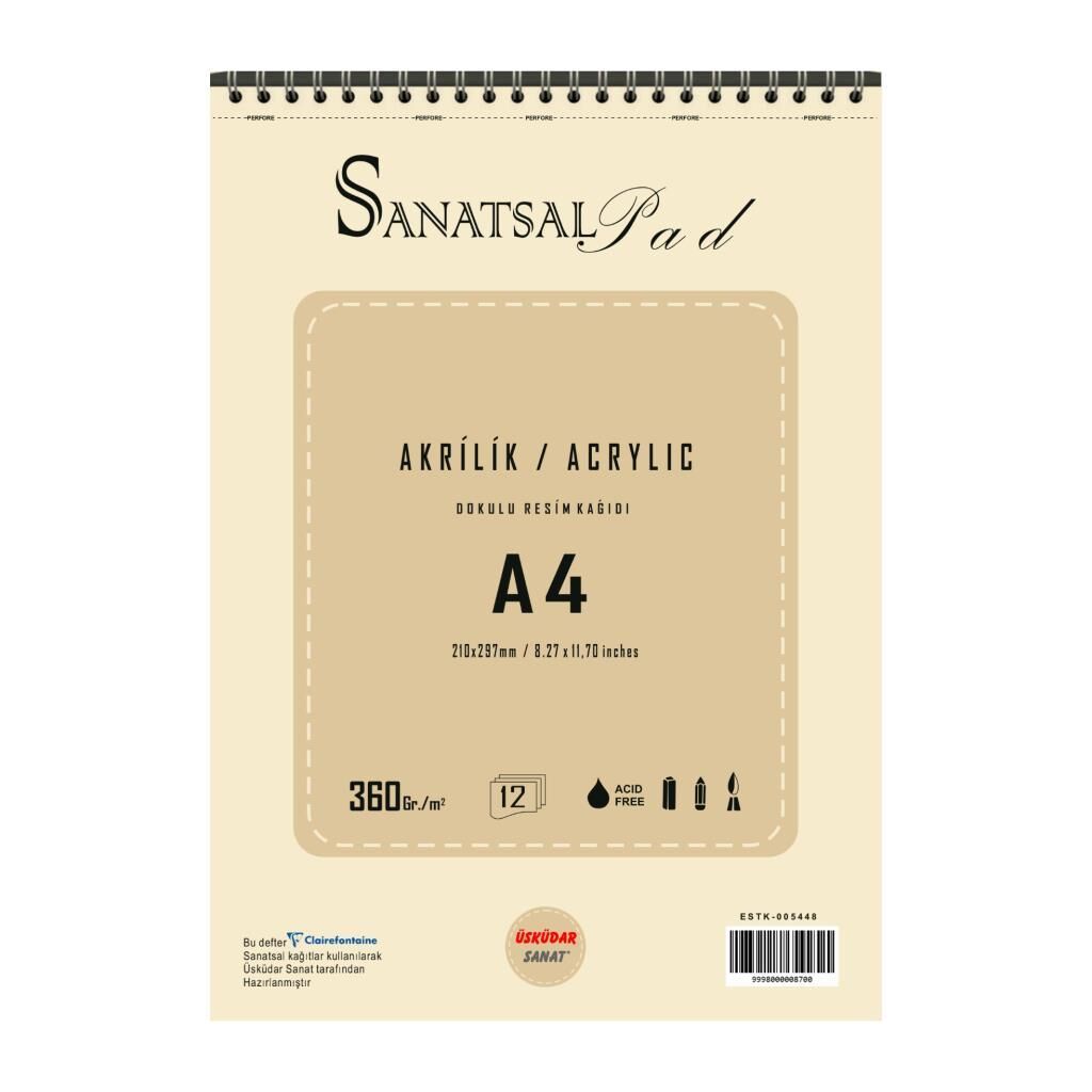 Sanatsal Pad Akrilik boya Defteri A4 360gr 12 Yaprak Spiralli