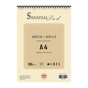 Sanatsal Pad Akrilik boya Defteri A4 360gr 12 Yaprak Spiralli