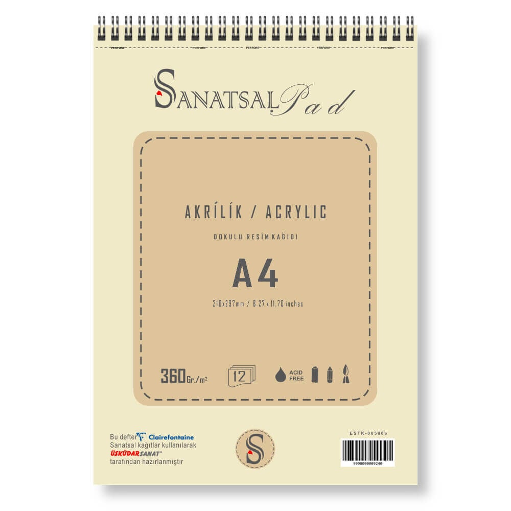 Sanatsalpad Spiralli Akrilik Boya Defteri 360 gr A4 12 Yaprak