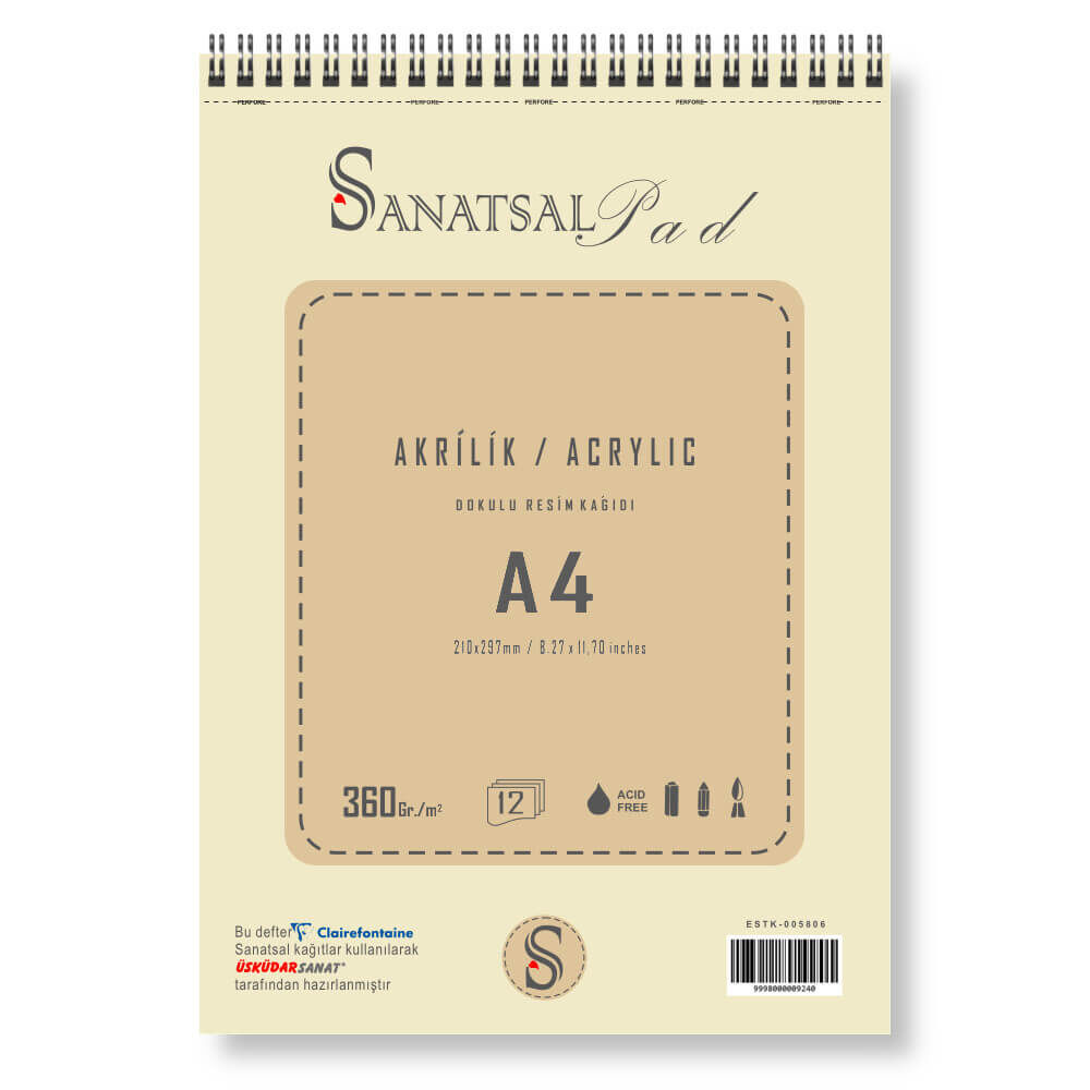 Sanatsalpad Spiralli Akrilik Boya Defteri 360 gr A4 12 Yaprak