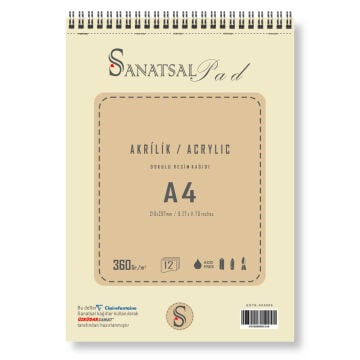 Sanatsalpad Spiralli Akrilik Boya Defteri 360 gr A4 12 Yaprak