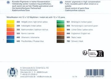 Schmincke Akademie Aquarell Metal Kutu Sulu Boya Seti 12 X Yarım Tablet 75779