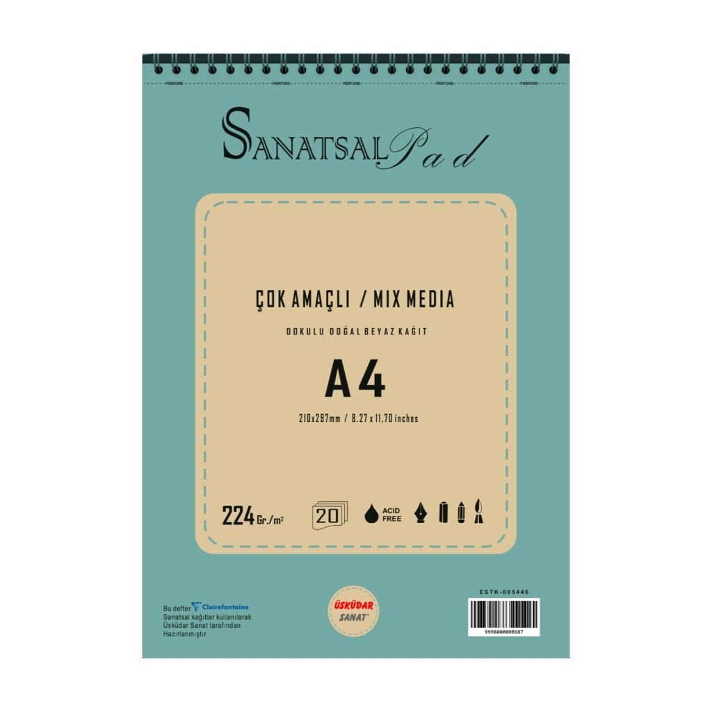 Sanatsal Pad Çok Amaçlı Dokulu Resim Defteri A4 224gr 20 Yaprak Spiralli
