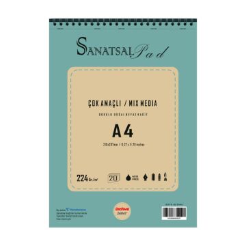 Sanatsal Pad Çok Amaçlı Dokulu Resim Defteri A4 224gr 20 Yaprak Spiralli