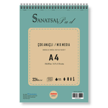 Sanatsalpad Multi Teknik Dokulu Spiralli Resim Defteri 224 gr A4 20 Yaprak