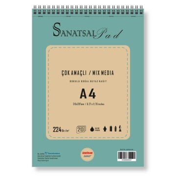 Sanatsalpad Multi Teknik Dokulu Spiralli Resim Defteri 224 gr A4 20 Yaprak