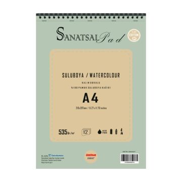 Sanatsal Pad Sulu Boya Resim Defteri A4 535gr 12 Yaprak Spiralli