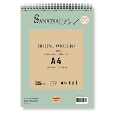 Sanatsalpad Spiralli Suluboya Defteri 535 gr A4 12 Yaprak
