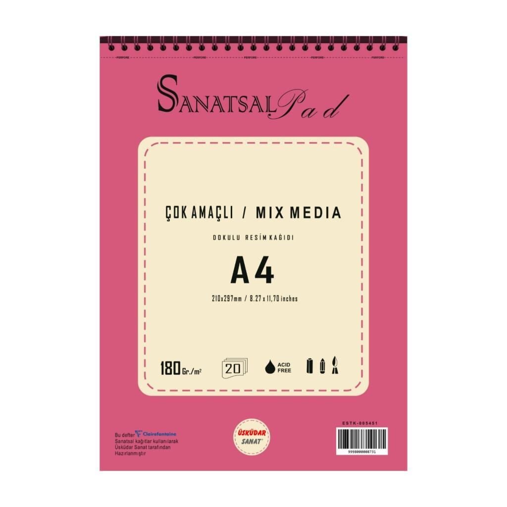 Sanatsal Pad Çok Amaçlı Dokulu Resim Defteri A4 180gr 20 Yaprak Spiralli