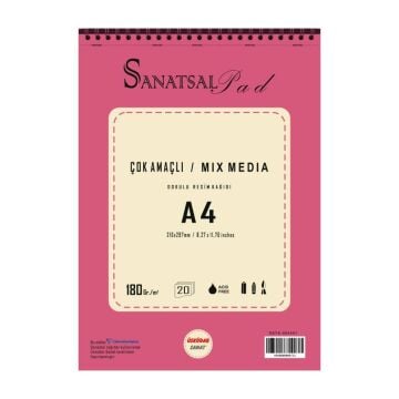 Sanatsal Pad Çok Amaçlı Dokulu Resim Defteri A4 180gr 20 Yaprak Spiralli
