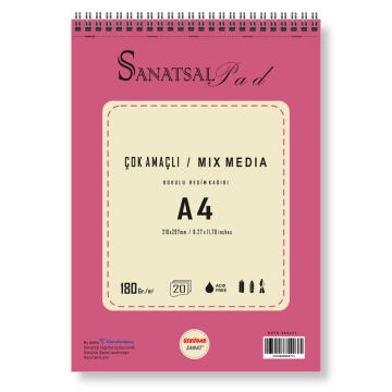 Sanatsalpad Multi Teknik Dokulu Spiralli Resim Defteri 180 gr A4 20 Yaprak