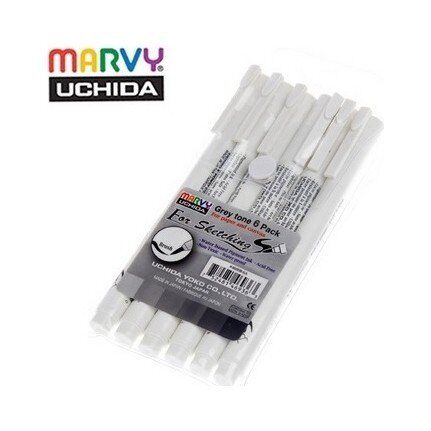 Marvy For Sketching Fırça Uçlu Kalem Seti Gri Tonlar 6'lı