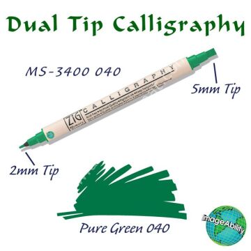 Zig Memory System MS-3400 Çift Uçlu Kaligrafi Kalemi 2 – 5 mm Pure Green 040