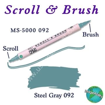 Zig Scroll & Brush Çift Çizgi ve Fırça Uçlu Kaligrafi Kalemi 092 Gri