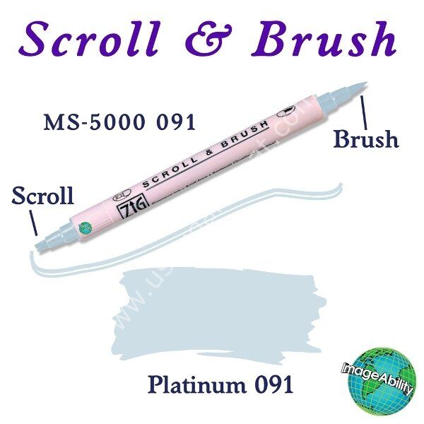 Zig Scroll & Brush Çift Çizgi ve Fırça Uçlu Kaligrafi Kalemi 091 Platin