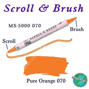 Zig Scroll & Brush Çift Çizgi ve Fırça Uçlu Kaligrafi Kalemi 070 Turuncu