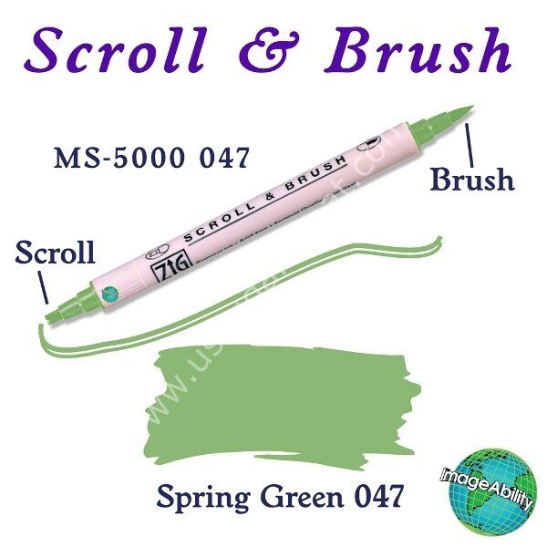Zig Scroll & Brush Çift Çizgi ve Fırça Uçlu Kaligrafi Kalemi 047 Bahar Yeşili